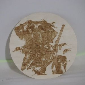 Laser engraved hunting dog montage